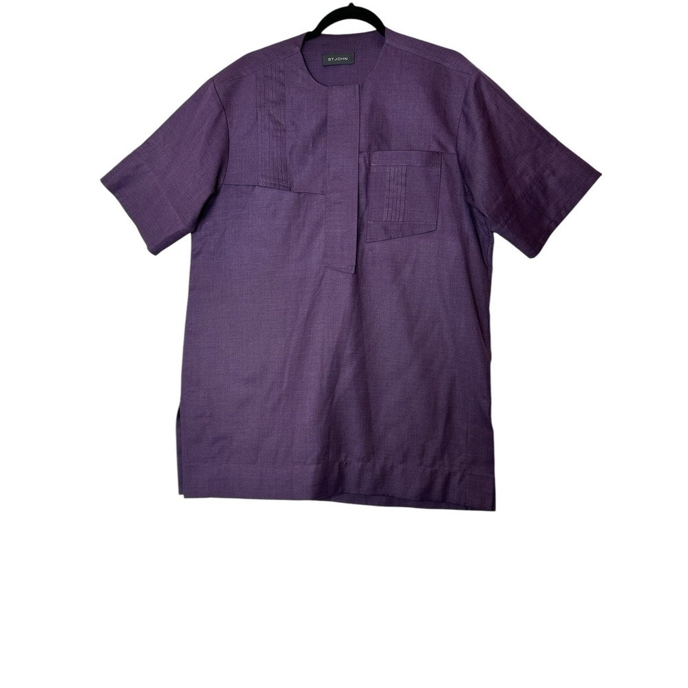 St. John Tunic Top Women Size 14 Purple Short‎ Sleeve Y2K Career Pocket